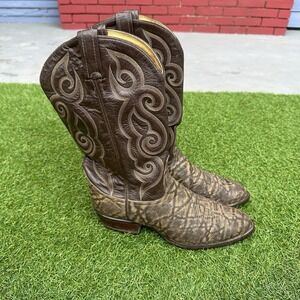 Vtg Tony Lama Cowboy Western Boots Mens 9 D Brown Label Elephant‎ Print Rodeo